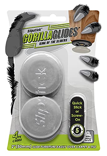 GorillaGlides CB503 2 Inch Furniture Sliders/Screw On Glide Floor Protectors (Set of 4 Glides) Large Furniture Feet Glides for Carpet and Hard Surface Sliding, Round - size: 2 Inch Furniture - 4 Pack
