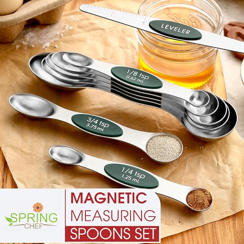 Spring Chef Stainless Steel Magnetic Measuring Spoons Set of 8, Pine Green - color: Pine Green, size: 1-Pack