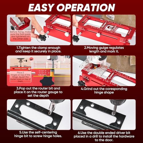 Saker Door Hinge Jig and Deep Hole Pencil Set,Aluminum Alloy Doors Hinges Router Jig,Adjustable Doors Jamb Hinge Jigs,Fits Door Hinges from 2.5" to 5" Length and Thicknesses,Radius 1/4” or Radius 5/8” - size: Door Hinge Jig and Deep Hole Pencil