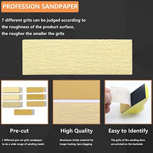 70 Sheets Micro Detail Sander Paper Kit with 3.5”x 1”Hand Sanding Block - style: Yellow 80-600 Grit