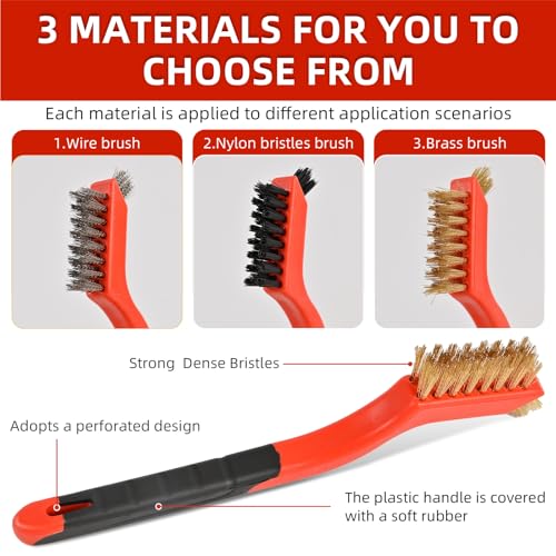 3PCS Wire Brushes for Cleaning Rust, Nylon, Brass & StainlessSteel Bristles - style: 3pcs