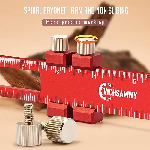 Precision Metal Slide Stop Scribing Ruler - 12, 8 & 6 Inch, Adjustable Measuring & Marking for Woodworking - color: Red