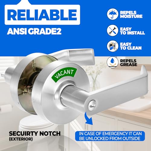 MUTEX Large Grade 2 Commercial Privacy Indicator Lock - Drop-in Replacement, Heavy Duty Door Levers for Restroom and Bathroom, Keyless Lock, Fits Standard Door Sizes, ANSI Grade 2 - Silver