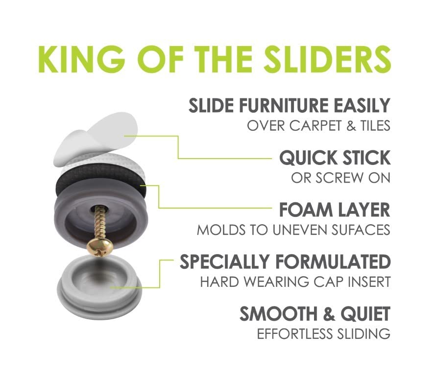 GorillaGlides CB193 3/4 Inch Chair Glides/Furniture Feet Floor Protectors (Set of 16 Sliders) Self-Adhesive Screw-On Glides for Sliding on Hard Surface Flooring and Low-Pile Carpet, Round - size: 3/4 Inch Furniture - 16 Pack