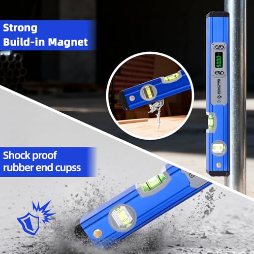 16Inch Digital Level with LCD Display - Aluminum Angle Finder 90°/180°Bubbles with Auto Ligth Up, Inclinometer with Magnetic & Audio Indicator for Woodwork & Home Drainage Leveling.
