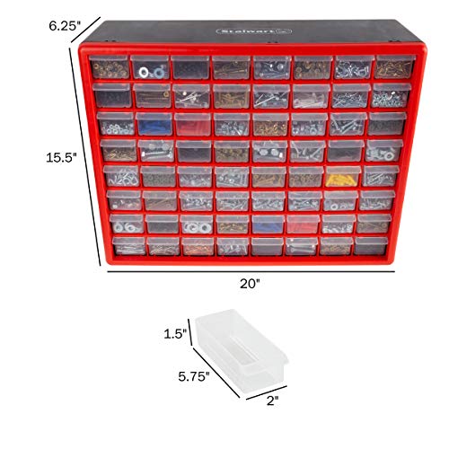 Stalwart 64-Drawer Storage Organizer, Red - style: 64 Drawers