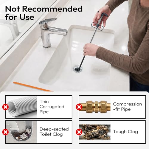 Drain Snake Clog Remover Set, 63" Metal & 20" Plastic Hair Snake
