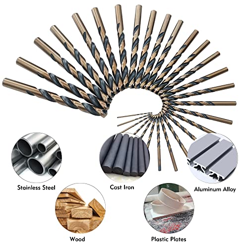 GMTOOLS 29Pcs Cobalt Drill Bit Set, 135 Degree Tip High Speed Steel with Black and Gold Finish, Stainless Steel, Plastic and Wood with Metal Indexed Storage Case 1/16"-1/2" - style: 29 pcs Black Gold