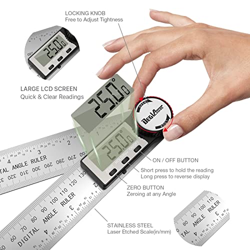 Digital Angle Finder Protractor, DEGLASERS Digital Protractor 7inch/200mm Stainless Steel Angle Measuring Tool with LCD Display for Carpenter/Woodworking (Battery Included)
