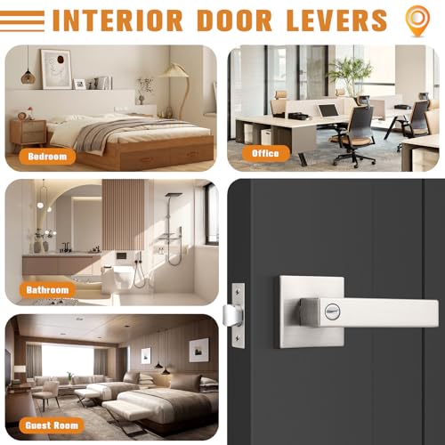 Probrico Interior Privacy Door Lever Handles with Lock, Brushed Nickel 10 Pack Bedroom & Bathroom Zinc Alloy Lockset - color: Brushed Nickel
