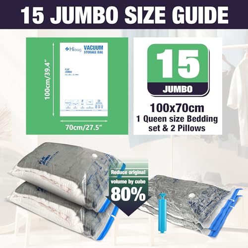 15 Jumbo Vacuum Storage Bags for Bedding, Vacuum Seal Bags for Clothing - size: 15-Jumbo