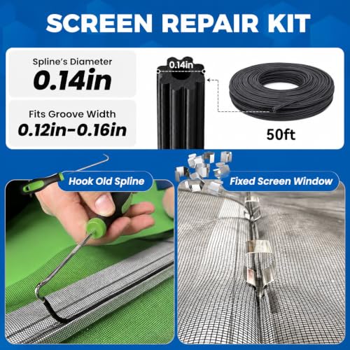 King&Charles Window Screen Replacement, 6in1 Window Screen Door Repair Kit - color: Black, size: 59"×106"