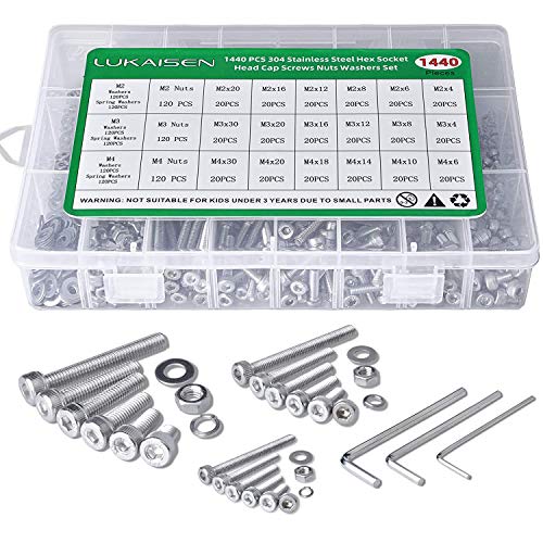 1440 Pcs M2 M3 M4 Hex Socket Head Screws Nuts Washers Kit, SS304 - size: SS M2 M3 M4 1440pcs 3