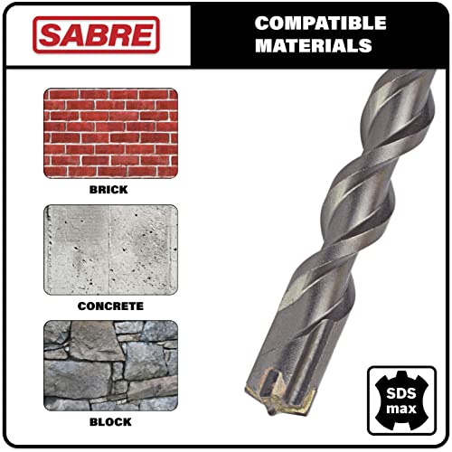 Sabre Tool 7/8 Inch x 13 Inch SDS MAX Rotary Hammer Drill Bit, U-Flute, Carbide Tipped for Brick, Stone, and Concrete (7/8" x 8.5" x 13") - size: 7/8" x 13"