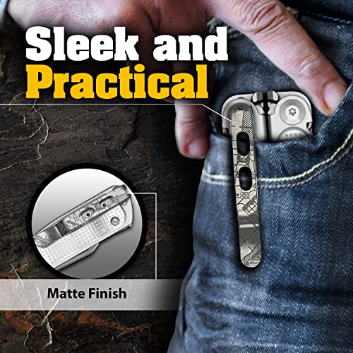 Pocket Clip for Leatherman Free P & T Series, ARC, Bond and Curl Multi-tools | Titanium TC4 - Matte | Titanium Screws | 5 Custom Designs - ‘House Plans Matte’
