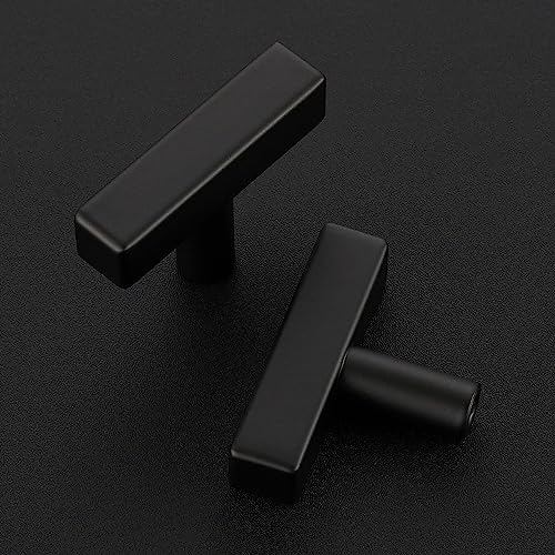 5 Pack Black Cabinet Knobs, 2in Length T-Square Bar Drawer Pulls | Single Hole Grip, Stainless Steel Build, Kitchen Cabinet Restyle, For Drawers, Dressers, Cupboards, Closet Doors - color: Matte Black, size: 5 Pack, style: Sqaure Bar
