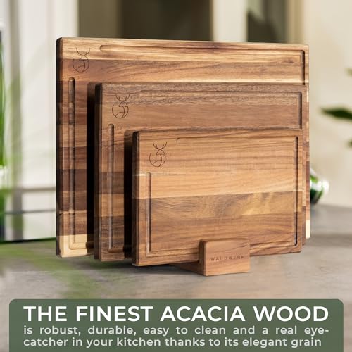 WALDWERK Cutting Board Set (15.75 x 12/13 x 9.5/10 x 7 in) out of Solid Acacia Wood - 0,8 in Thick Cutting Boards for Kitchen - Wood Cutting Boards - Wooden Chopping Boards for Kitchen - size: 17.3"L x 3.9"W