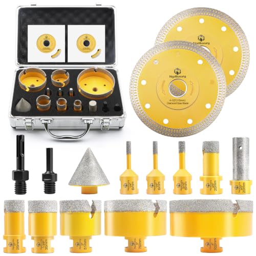 Diamond Tile Hole Saw Kit-15Pcs,Core Drill Bits for Ceramic,Glass