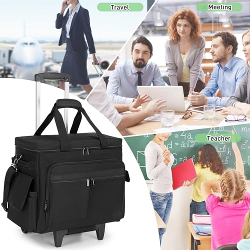 Trunab Rolling Teacher Bag with Expandable File Pocket Detachable Trolley | Teacher Tote Bag with Wheels for up to 15.6 Inches Laptop (Patented Design) - color: Black