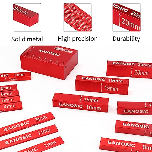 EANOSIC Metric Setup Blocks Height Gauge Set, 15pcs Precision Aluminum Setup Bars Guage Block Set for Router and Table Saw Accessories Woodworking Set Up, Bars Include Laser Engraved Size Markings - style: 15 Pcs-METRIC