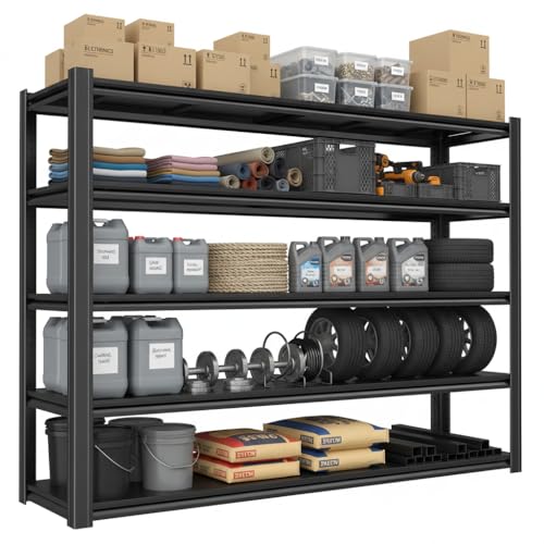 5-Tier Heavy Duty Garage Shelving, 3,000 lbs Capacity Adjustable Metal Storage Shelving Unit for Garage, Basement, Warehouse and Workshop, 62" W x 23.5" D x 72" H - size: 5T 62"W x 24"D x 72"H