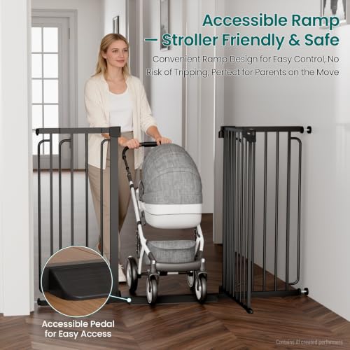 Cumbor 36" Extra Tall Baby Gate, 30.4-56.8" Extra Wide Dog Gate Black - color: Black, size: 30.4"-56.8" W x 36" H