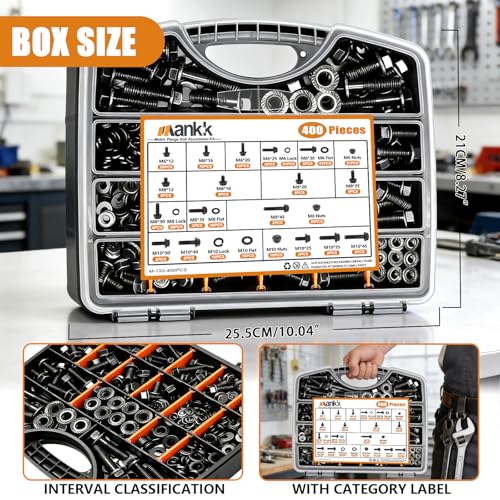 mankk 400PCS Metric Flange Bolts Nuts Washers Auto Fasteners - color: Black-400PCS M6 M8 M10