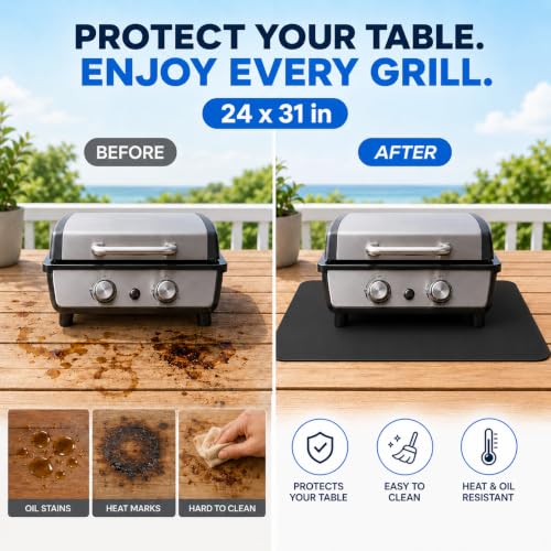 Heat Resistant Grill Mat for Countertop, 24 x 31 Inch Fireproof Waterproof BBQ Mat for Table and Countertop Protection, Fits Blackstone, Ninja, Gas Grills - size: 24*31inch