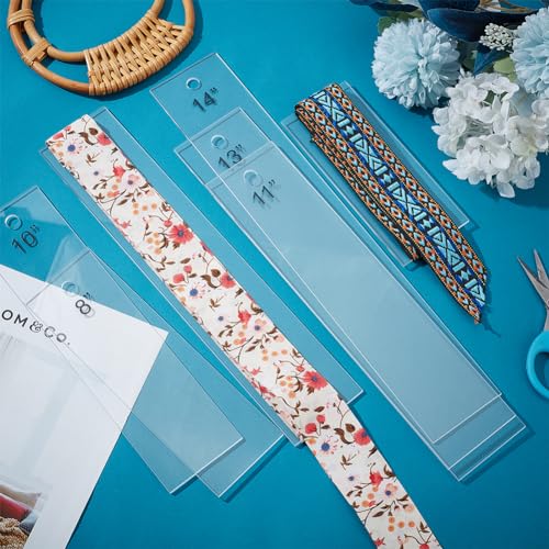 BENECREAT 7PCS Acrylic Ribbon Rulers, 6 8 10 11 12 13 14 Inch Rectangle Quilting Rulers Ribbon Tail Measuring Tool for DIY Tailor Craft Tool Drawing Measuring Supplies