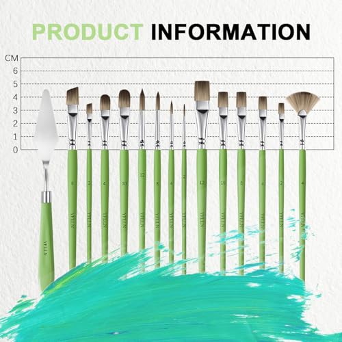 Paint Brush Set, Professional Paint Brushes for Watercolor Painting, Acrylic, Gouache & Oil Painting - Detail Paint Brushes, Round, Flat, Cat's Tongue,Liner for Artists and Beginners(15pcs)