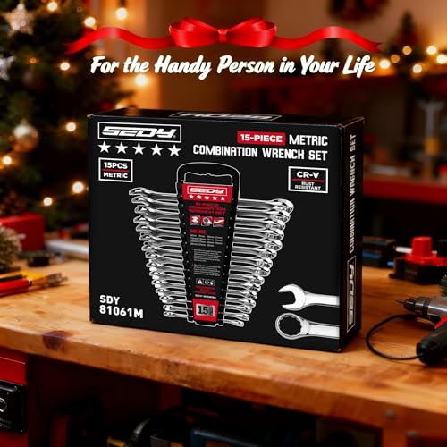 15-Piece Metric Combination Wrench Set, 8–22mm 12-Point Open End and Box End Wrench Kit with Organizer, Chrome Vanadium Steel Tools for Mechanics, Garages and Workshops - style: 15-Piece Combination (Metric)