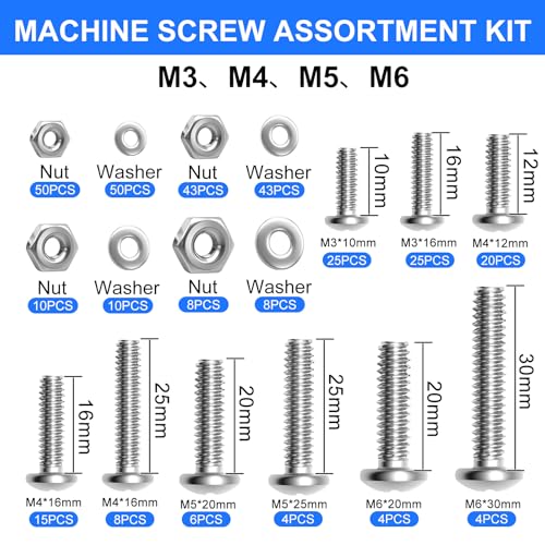 333Pcs Machine Screws Nuts and Bolts Assortment Kit, Stainless Steel Bolts 9 Sizes M3 M4 M5 M6 Phillips Pan Head Screw Assortment Kit for Furniture, Automotive, Appliance Repair, DIY Projects - size: 333PCS