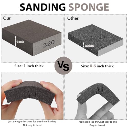 Romeda 8-Pack Sandpaper Block, 320 Grits Washable and Reusable Handmade Sanding Sponge, Drywall Sandpaper Blocks for Wooden Drywall Sheetrock and Metal Glazing - color: 320 Grits, size: 8-Pack