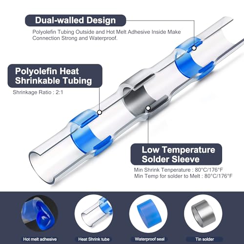 Chanzon 100pcs Heat Shrink Solder Seal Wire Connectors 16-14AWG Blue - color: 3. 16-14AWG
