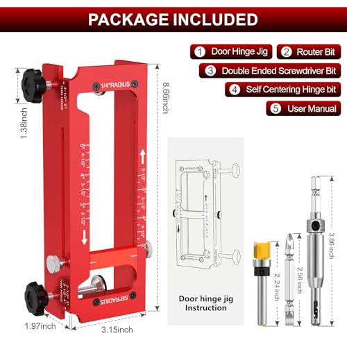 Aluminum Door Hinge Jig, Adjustable Mortise Router Template for 2.5‑5"