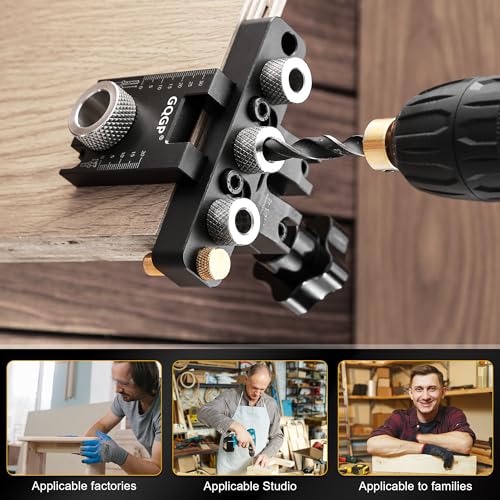 3-in-1 Dowel Jig Kit, Self Centering Doweling Jig for Straight Holes, Woodworking Adjustable Width Drill Guides Locator, Woodworking Joints Tool with 5/16", 3/8", 19/32" Drill Bits - size: Portatile, style: 3 in 1 Pocket Hole Jig