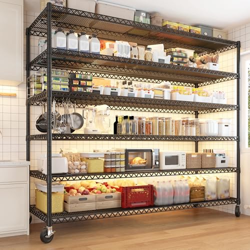 REIBII 60" W 6-Tier Wire Shelving with Wheels & Feet, 3598 lbs, for Garage - size: 6-Tier,60" W X 82.6" H X 17.7" D