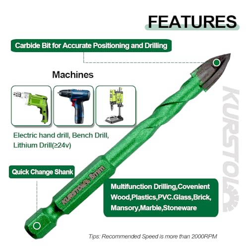 Masonry Diamond Drill Bit - 10pcs 3/16"-1/2" Concrete Hole Saw Set for Wood, Plastic, Brick, Ceramic Tile Etc, Carbide Tips, Quick Change Shank - size: 5/6/8/10/12mm*2, style: Quick Change Shank