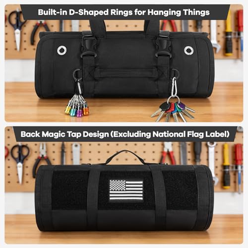 ANILD 15.5 Inch Large Long Tool Bag Roll Up, Roll Up Tool Bag Organizer - color: Black, size: Large