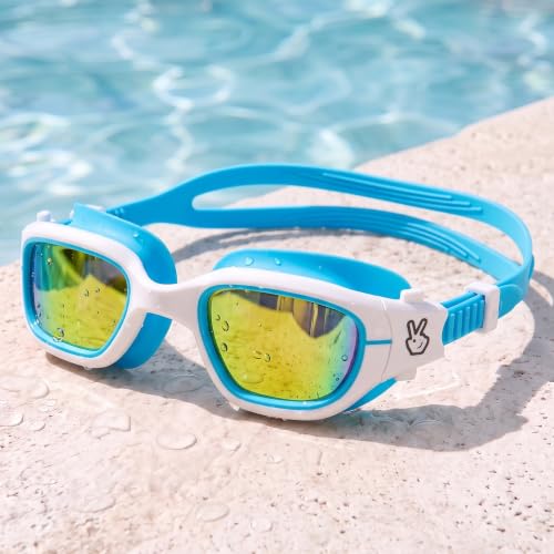 Vvinca Kids Swim Goggles, Swimming Goggles for Kids 3-14 Anti-Fog UV Protection No Leak Pool Glasses for Boys Girls - color: 03 - Blue & White