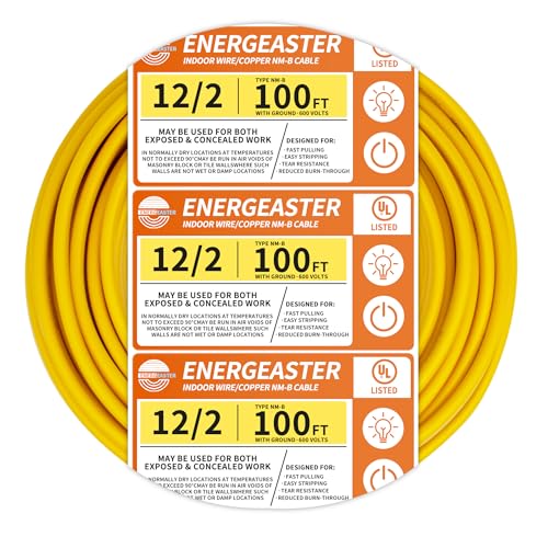 Energeaster Solid Indoor 12/2 W/G NMB Cable 100ft, Electrical Wire, Yellow - size: 100FT, style: 2x12AWG-Yellow