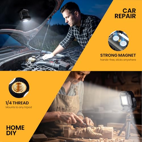 2-Pack 1200LM Magnetic Rechargeable LED Work Light for Car Camp - color: Gray