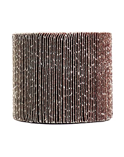 QWORK Flap Sanding Wheel, 2 Pack Wire Drawing Polishing Wheel, Aluminum Oxide Drum Burnishing Brush, 4.5" x 4" with 3/4"-4 Keyway (60 grit), Remove Rust/Weld Burr/Grinding, WD10347