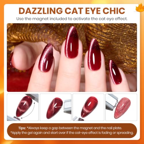 Beetles Autumn Aura Gel Polish Set, 23Pcs Fall Nails Gel Orange Burgundy | Brown Yellow Gel Polish Red Cat Eye & Glitter Soak Off UV LED Needed Manicure with Base Glossy Matte Top Coat - color: A - Mixed Finishes | Autumn Aura