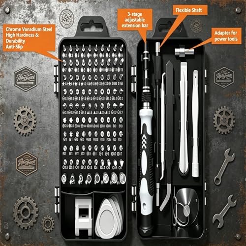 115-in-1 Magnetic Precision Screwdriver Set, 98 Bits Electronics Repair Tool Kit with Flexible Shaft, Pry Tools for Phone, Laptop, Watch, Game Console & Small Devices
