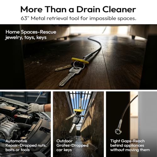 Drain Snake Clog Remover Set, 63" Metal & 20" Plastic Hair Snake