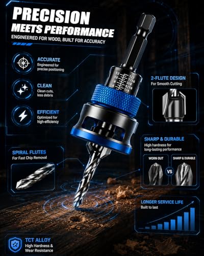 9PCS Countersink Drill Bit Set with Adjustable Depth Stopper - color: Blue, size: Standard - Manual Adjustment