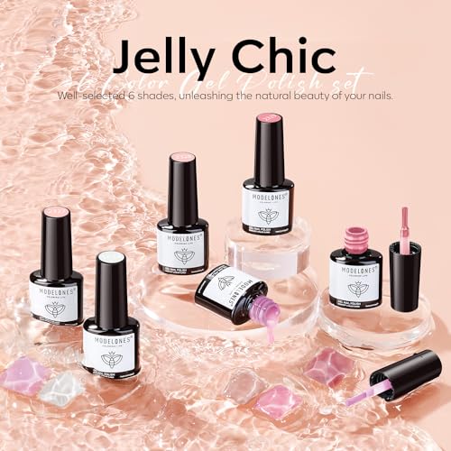 modelones Jelly Gel Nail Polish Set 6 Colors, White Nude Pink Translucent - color: A A4 Pink Jelly Chic