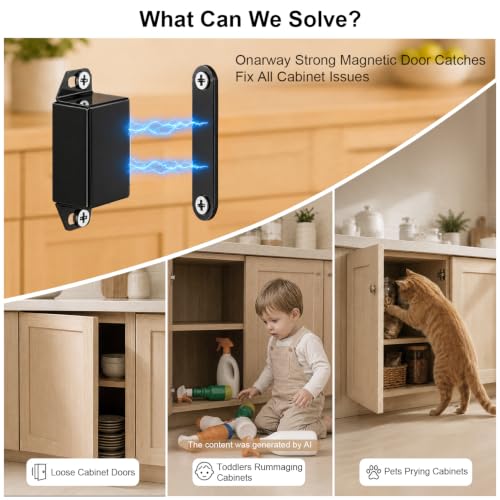 Strong Cabinet Magnets for Closure 20 lbs 6 Pack - Pet-Proof Your Closet - color: Black, size: 20lbs x 6