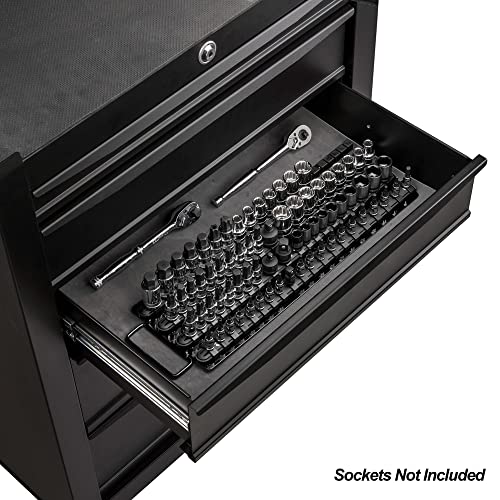 ARES 60038 - Black 80-Piece Socket Organizer - 1/4-Inch, 3/8-Inch, and 1/2-Inch Drive Socket Rails Hold 80 Sockets and Keep Your Tool Box Organized - color: Black, size: 80-Piece Socket Organizer